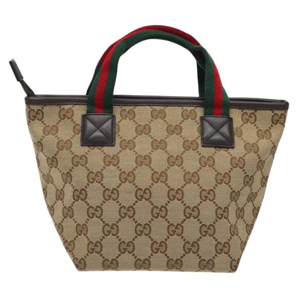 GUCCI GG Canvas Web Sherry Line Hand Bag Beige Silver - Picture 3 of 16